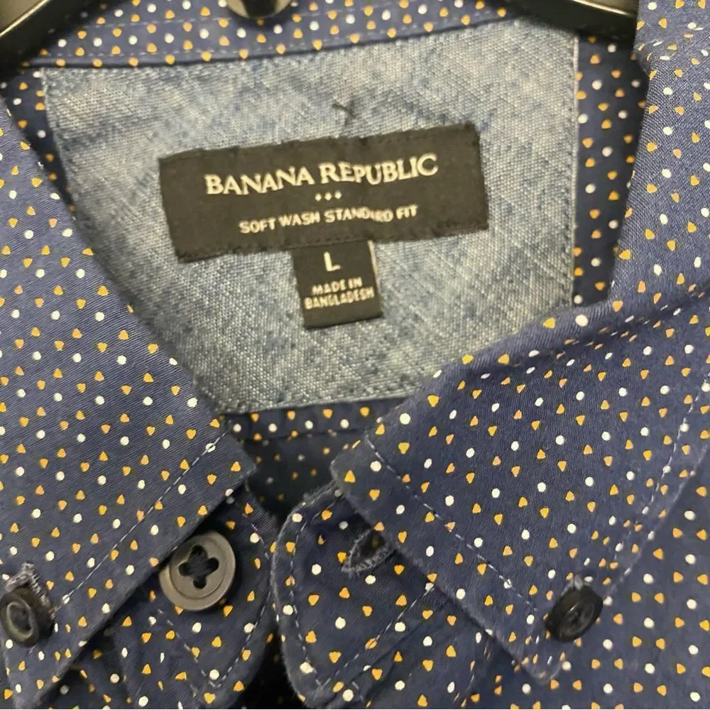 Banana republic 100% cotton soft wash standard fit button up shirt micro print L